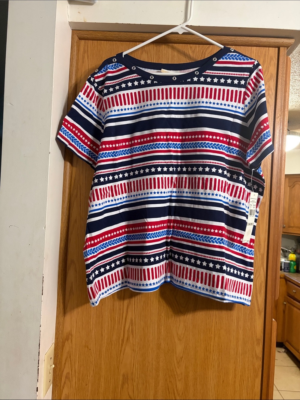 Alfred Dunner Red, Navy & White Striped Short Sleeve Top
